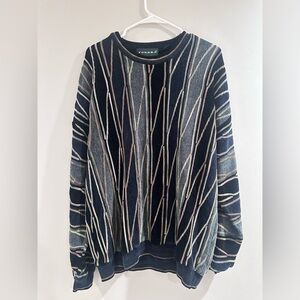 Vintage Tundra Canada 3D Knit Sweater Textured Chunk Black Gray Mens XL